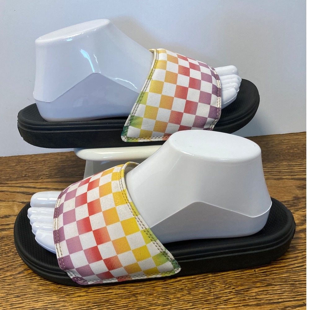 Vans La Costa Slide-On Sandals Womens 8 Rainbow Checkerboard Black 508357
